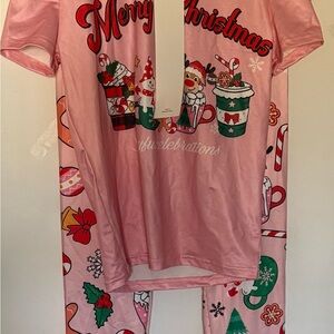 SHEIN Pink Christmas Kids Pajama Set